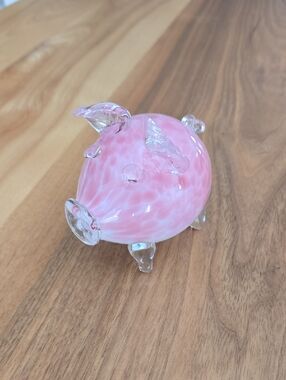 Pink Glass Pig Figurine Home Art - Decorative Blown Glass Accent